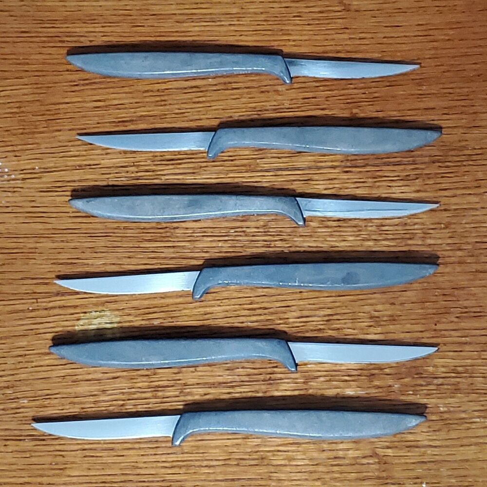 Vintage Gerber Miming Steak Knives Lot of 6 Gray Handle 1960s Knife Set Dinner